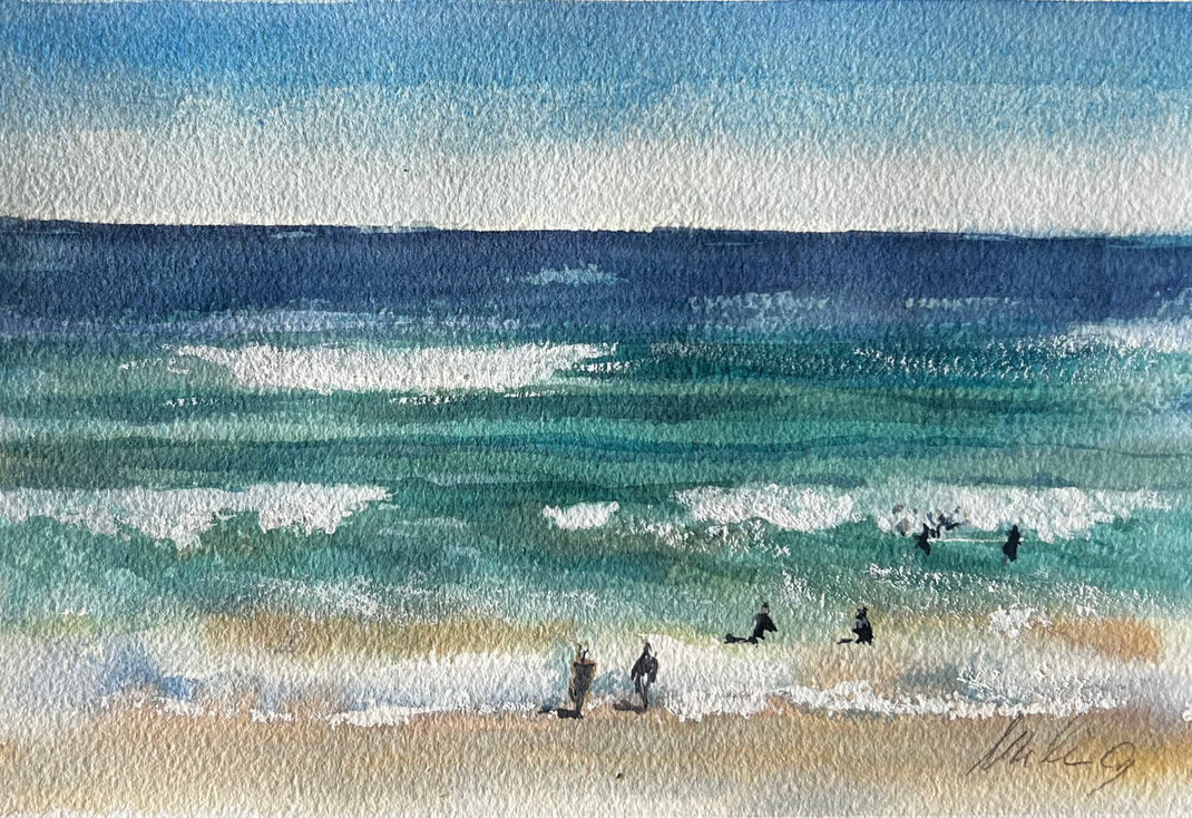 Aquarellstudie von Wellen und Küste